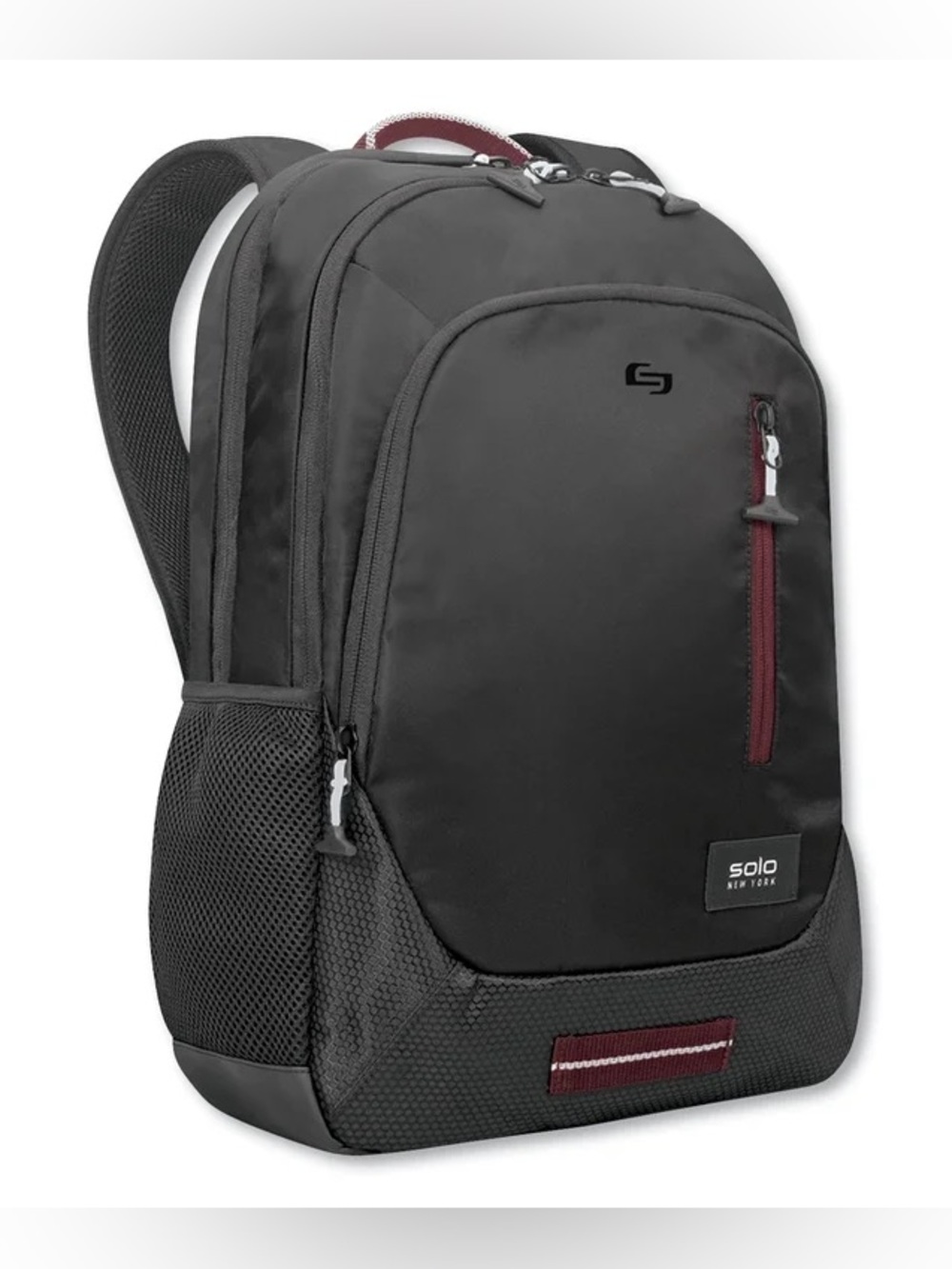 Solo Black Backpack with Burgundy Trim